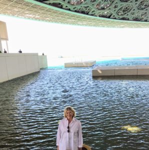 Here I am by the pools - inside and out, these buildings display the great talents of architect Jean Nouvel - it was a wonderful visit to the Louvre Abu Dhabi.