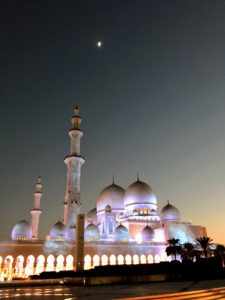 That evening, we also visited the Sheikh Zayed Mosque. Here it is from afar - so amazing.