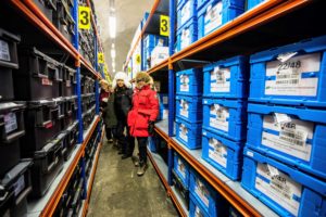 Here are Marie, Heather, and my friends Kira Faiman and Terre, combing through the aisles. There are no full time employees at the Seed Vault, but it is well-guarded by a series of locked doors, smoke, fire and motion detectors as well as many security cameras. (Photo by Michael Poliza)