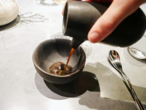The warm broth was made of strong caramelized onions and seaweed. It was so intensely flavorful - everyone loved it.