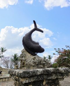 Much of Altos de Chavon is made from coral block and terra cotta. This giant fish sculpture is part of a fountain - it looks like it has been here for centuries.