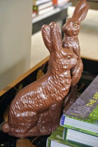 These rabbits look like milk chocolate but are actually plastic molds – so cute and also much longer lived than the real thing!!