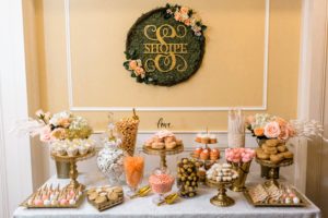 The bridal shower colors included shades of salmon pink and gold. Shqipe arrived at the venue at 7am the morning of the shower to set up the room. (Photo by Joseph Shkreli, @eyeresphoto)