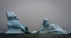 These "dancing icebergs" are in Crystal Sound in the central Antarctic Peninsula.
