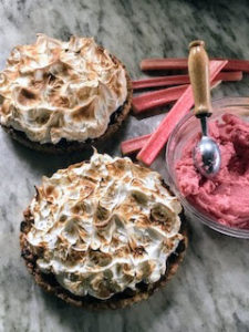 Pierre made two rhubarb meringue tart pies and homemade rhubarb sorbet. They were made using a pate brisee crust and a sweet toasted meringue topping. The rhubarb from my garden is so delicious this season.