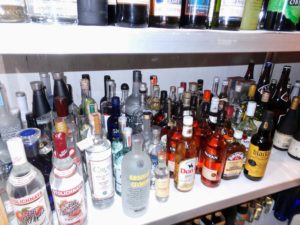 And on this shelf, vodka. Vodka can also be stored in the freezer, but as all other alcohol, as long as it is kept in a cool, dry place, away from heat and direct sunlight, it will be fine.