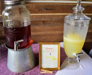 Nearby - homemade iced tea and lemonade.