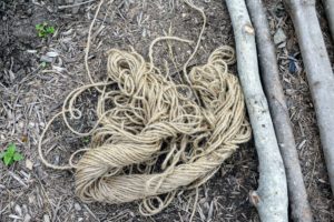 We also use a lot of jute twine for many of our outdoor projects. Jute is the name of the fiber used to make burlap cloth. The fibers are also woven into curtains, chair coverings, carpets and of course, twine and rope.