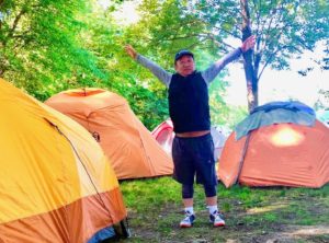 Most of the campers brought their own tents for the weekend. The weather was warm during the day and dipped to the low 60s at night. This is Karma Lama, who works in New York as an engineer.