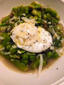 If you're not familiar, scafata is an Italian bean dish. Phoebe's rendition included fava beans and leaves, English peas, pancetta, garlic scapes, chicken stock and the traditional poached egg on top.
