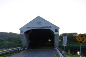 This is the longest wooden covered bridge in the United States and the longest two-span covered bridge in the world. There were three bridges previously built on this site—one in 1796, another in 1824 and then another in 1828. The current bridge was originally built in 1866, and rebuilt in 1988. It is approximately 449-feet long and 24-feet wide. I love the sign above - "Walk Your Horses or Pay a Two Dollar Fine."