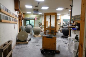 Back at Lunaform, the studios are treasure troves of ideas, designs, techniques and inspirations. Co-founder, Dan Farrenkopf runs the color studio, where he sandblasts the surfaces of the pots after curing.
