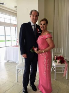 Here are the bride's parents before the ceremony. Colleen's mom is wearing a Zac Posen gown.