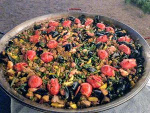 I have two of these 36-inch paella pans - they're perfect for feeding this large group.