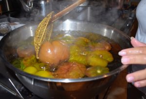 And here is a batch of green tomatoes just coming out of the pot.