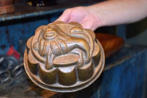 Here is one of several copper molds at Tucker's shop - this lion is quite rare. Molds were popular during the Victorian Era for both savory and sweet dishes. I have collected many molds over the years.