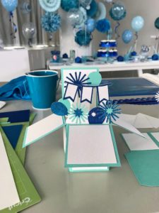 These embellished boxes were made using our Cricut. They add such a fun and charming touch to the party as invitations or cards.