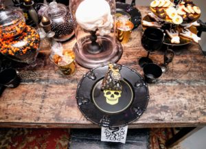 Serve Halloween treats on these skull trays decorated in gold foil. (Photo by Brian Ach/Getty Images for Michaels)
