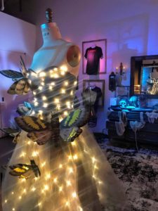 Here is a closer look at some of the scary moths from my Halloween décor assortment. We used them to embellish this headless lit mannequin.