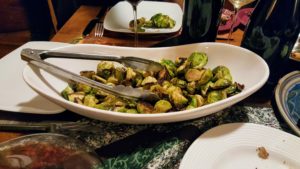 The meal included traditional side dishes such as Brussel sprouts - this one with bacon.