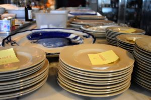 I always take out all the plates and platters - it is a good idea to do this ahead of time to avoid scrambling for them last minute. And always label, label, label, so nothing is forgotten.