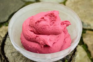 The pomegranates are used to make this gorgeous bright colored sorbet.