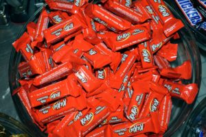 Here is a bowl of Kit Kats – those tasty chocolate covered wafer bars - another big hit with children and adults.