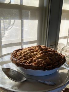 This is a traditional apple pie with a lattice top that is heavily sprinkled with glazing sugar. This was made using the recipe from my original "Pies and Tarts" book.