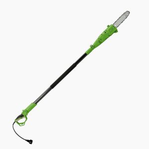 Also on Amazon, my 10-Inch 7-Amp Telescoping Electric Pole Chainsaw. This is great for cutting overhanging limbs and thin logs. It has an adjustable, non-slip handle and a telescoping pole that extends to 8.7-feet to provide up to 15-feet of overhead reach. And best of all, it is lightweight for easy control and maneuverability.