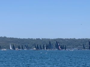 And here is the start of the race. Most of the yachts are sloops, that is yachts with a single mast on which is hoisted a fore-and-aft rigged mainsail and a single jib or Genoa, plus extras such as a spinnaker. There were also five maxi-boats entered in the race.