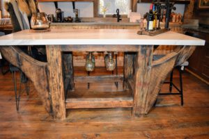 On another side of the showroom is a kitchen island - the base also made from reclaimed wood.