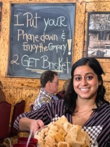 This is Christine Colaco. She helped us navigate our way through Atlanta and joined us all for this excellent lunch - the best barbecue in the state. B's Cracklin' Barbeque owner, Bryan Furman, wrote the message on the sign.