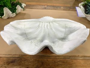 And here is one of my newest items - my Seashell Planter. Made of fiber resin, this durable seashell comes in three sizes - small medium and a large that measures 32-inches long.