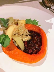 And this dish was made by Chef Daniel Humm - a robin's Koginut squash, with morcilla, quinoa, and apples.