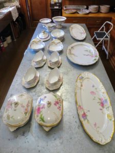Next to be washed - antique Theodore Haviland Limoge plates, platters, gravy boats, and terrines that were left here by Mrs. Eleanor Ford - every piece, still in perfect condition.