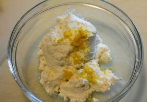 And then the ricotta is put in a bowl and seasoned. Preparing the ingredients is probably the most time-consuming part of the recipe, but every recipe is developed to take 40-minutes or less to complete.