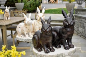 These bunnies come in antique ivory and bronze and in two different sizes.
