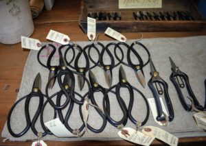 Some of the vendors were from other states. Hoffman & Woodward is located in East Berlin, Pennsylvania. They displayed many interesting and more utilitarian objects for the home and garden such as these shears and handmade pruners.