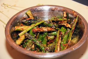This is grilled asparagus spears with sesame seeds waiting to be served - everything was so fresh. (Photo provided by Unger Media for Mike's Organic)