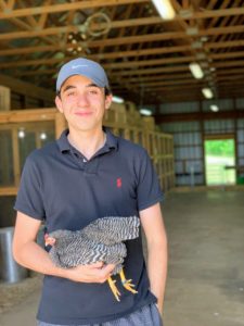Here I am with one of Gregory’s finest descendants, #140. In my opinion, #140 is the nicest Barred Rock I have ever produced. The product of six generations of hard work and nearly 800 chicks.