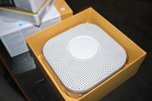 This is the Google Nest Protect smoke detector. It has a Split-Spectrum Sensor that tests itself automatically and lasts up to a decade. It is also the first home alarm that can be hushed from a phone. And it says what’s wrong and where.