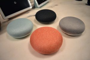 For anyone who is limited on space, this is the Google Home Mini - a smart speaker with the Google Assistant built-in. This unit comes in a variety of colors.