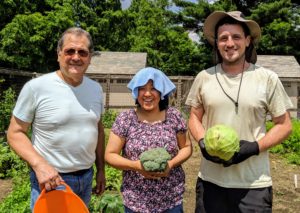 The day was quite warm and humid, but everyone at the farm is always so excited to harvest from the garden. Carlos, Sanu, and Ryan are ready to pick more of these beautiful vegetables.