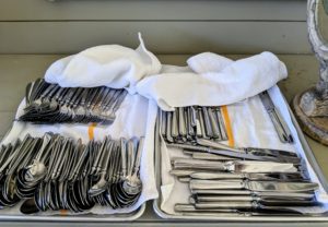 The silverware was washed and dried by hand - another task that can be done ahead of time. Be sure to find out exactly how many guests will be attending, so the table can be set perfectly. And no matter what - always be prepared for "extra".