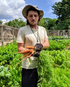 Here's Ryan with just a few of the pretty bright orange carrots he picked.