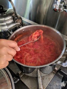 The tomatoes are left to simmer for about an hour, uncovered. And don’t forget to stir it occasionally. So easy! I love the chunky pieces of tomato – this sauce is delicious with any pasta.