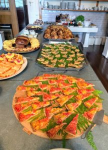Here is our buffet. We sliced the quiche and tarts and also served popovers with spinach and poached eggs. And for dessert - blueberry cake.