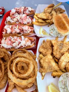And afterward, we enjoyed lobster rolls, onion rings and french fries. What a fun day at the fair, and a fun time in Maine.