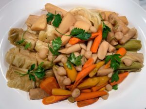 A few of my guests are vegetarian, so we also prepared a platter of vegetables cooked in vegetable stock - all the vegetables are picked straight from my garden - carrots, parsnips, turnips, celeriac, and parsley.