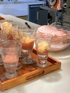 Then scoops of delicious homemade quince sorbet and quince ice cream are added to each glass.